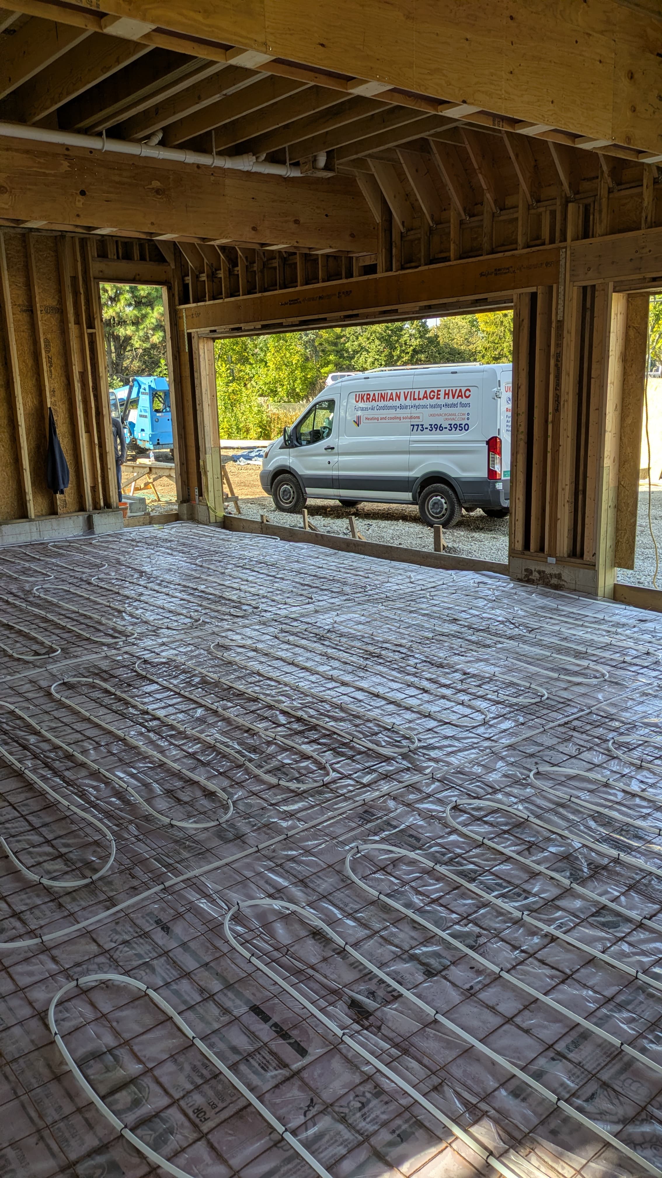 Heated floor installation in progress